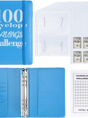 100 Envelopes Binder Savings Book Blue