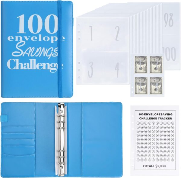 100 Envelopes Binder Savings Book Blue