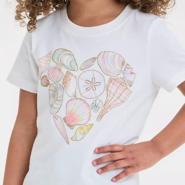 Seashell Heart Graphic T-Shirt (Cream) 3T